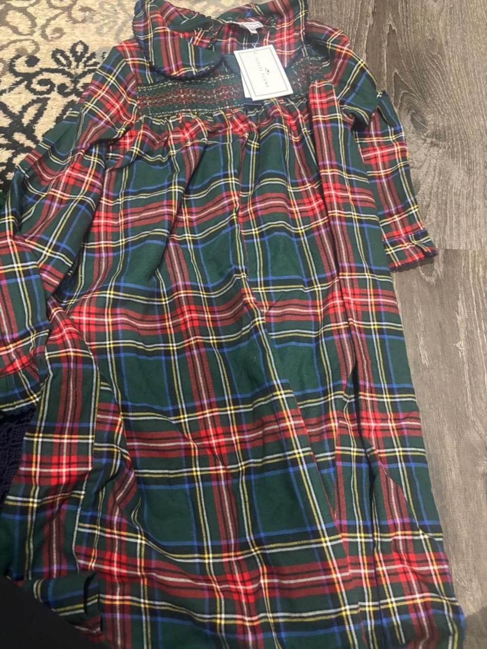 Petite Plume Girls Plaid Dress in Green and Red